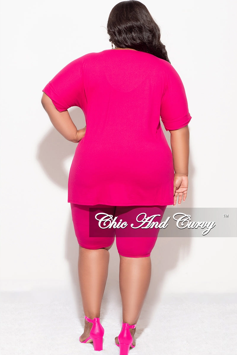 Timeless Fit Light support Final Sale Plus Size 2pc V-Neck Tunic Top and Matching Shorts Set in Magenta