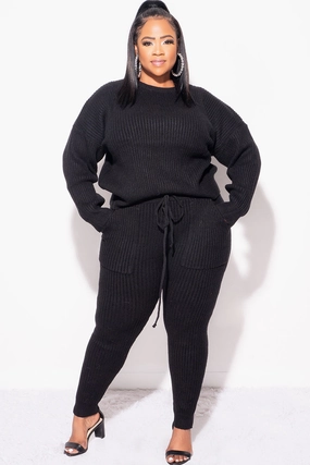 Feminine Cut Smart Style Final Sale Plus Size 2pc Warm & Cozy Sweater Knit Pants Set in Black