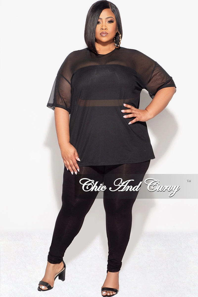 Final Sale Plus Size 3pc Set Mesh Top, Bandeau & Leggings with Briefs in Black Breathable mesh design Quick Access Pockets