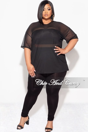 Final Sale Plus Size 3pc Set Mesh Top, Bandeau & Leggings with Briefs in Black Breathable mesh design Quick Access Pockets