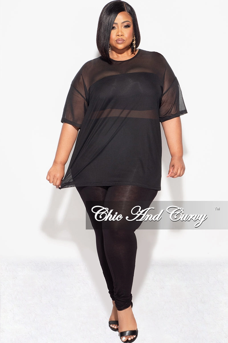Final Sale Plus Size 3pc Set Mesh Top, Bandeau & Leggings with Briefs in Black Outdoor activities Air Comfort