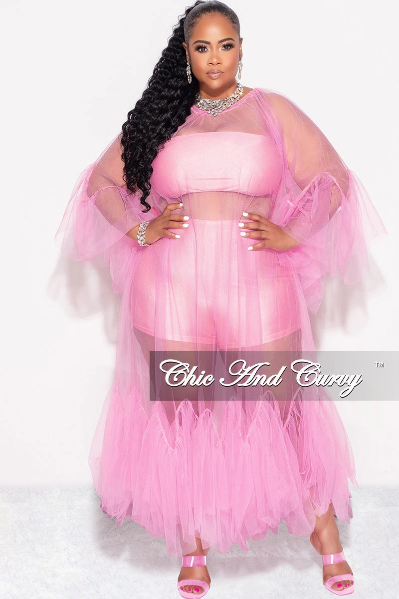 Chill Comfort Fit Essential Comfort Wear Final Sale Plus Size 3pc Tube Top, Shorts and Sheer Tulle Dress in Pink