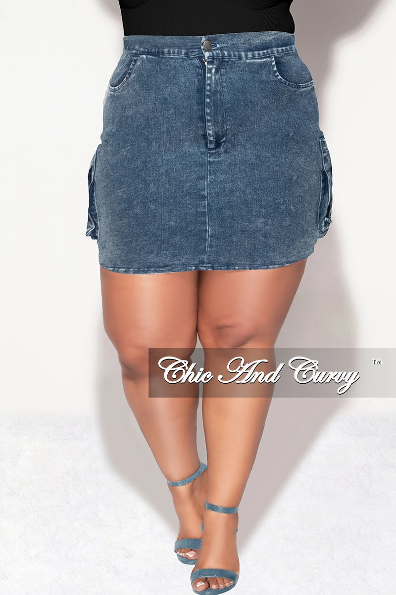 Perfect Length Sporty Stretch Fit Final Sale Plus Size Acid Wash Denim Skirt (Skirt Only)