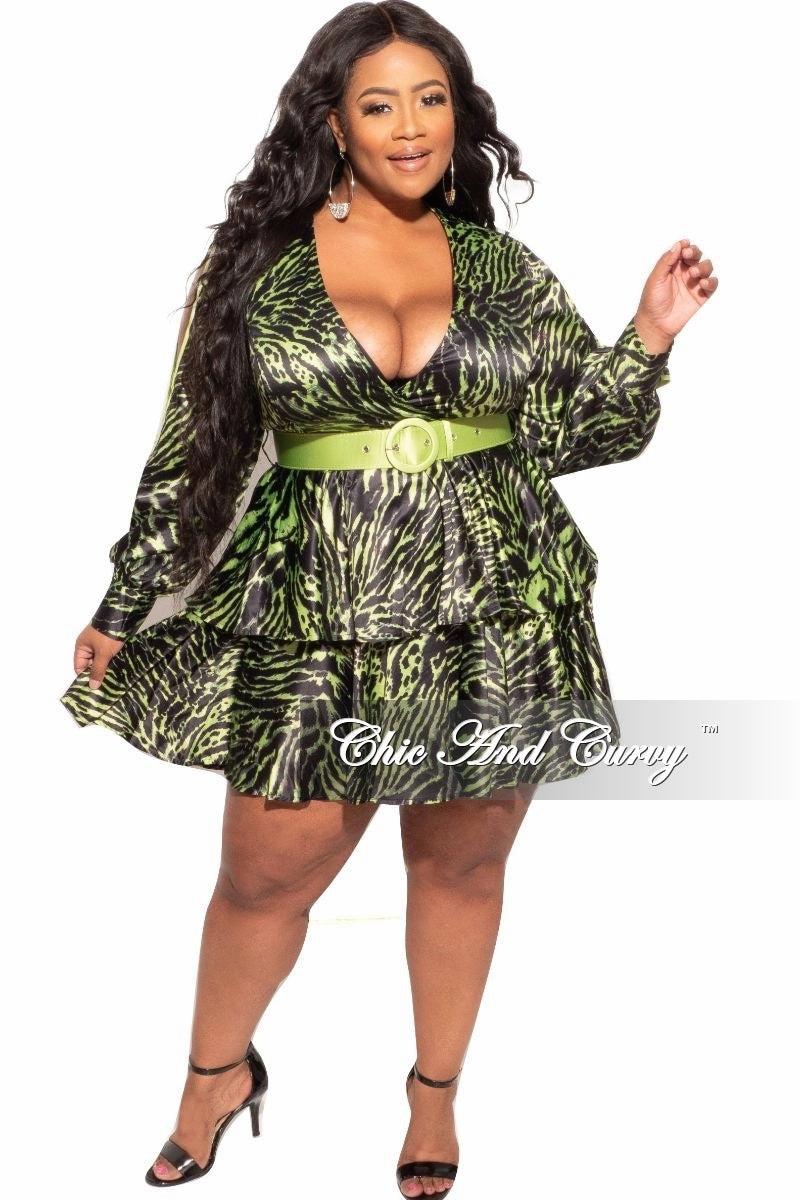 All Day Comfort TaglessLabel Final Sale Plus Size Babydoll Dress in Lime Green and Black Tiger Stripes