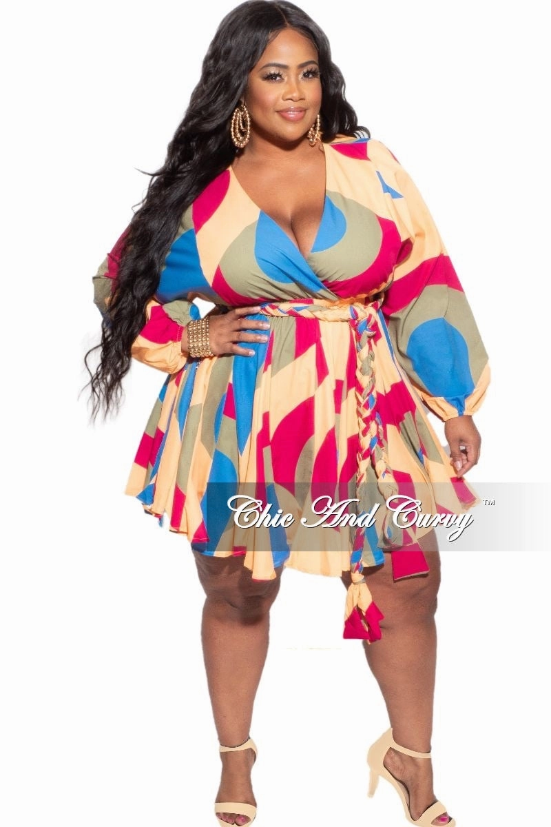 Air Circulation Cozy Wear Final Sale Plus Size BabyDoll Dress in Mustard, Purple & Olive Print