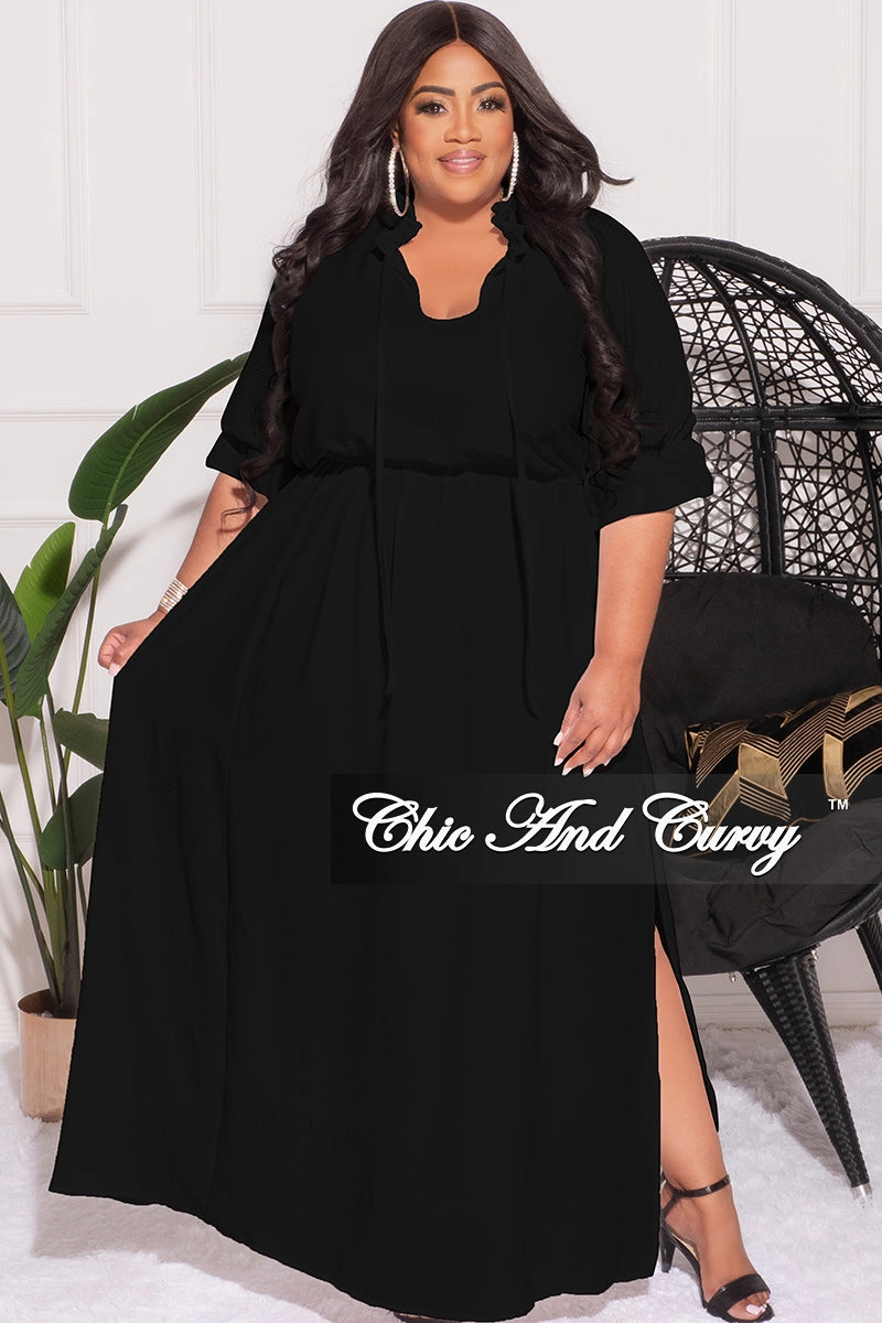 Final Sale Plus Size Balloon Sleeve Crop Top and Maxi Skirt Set in Black OdorResistantTreatment tailored look