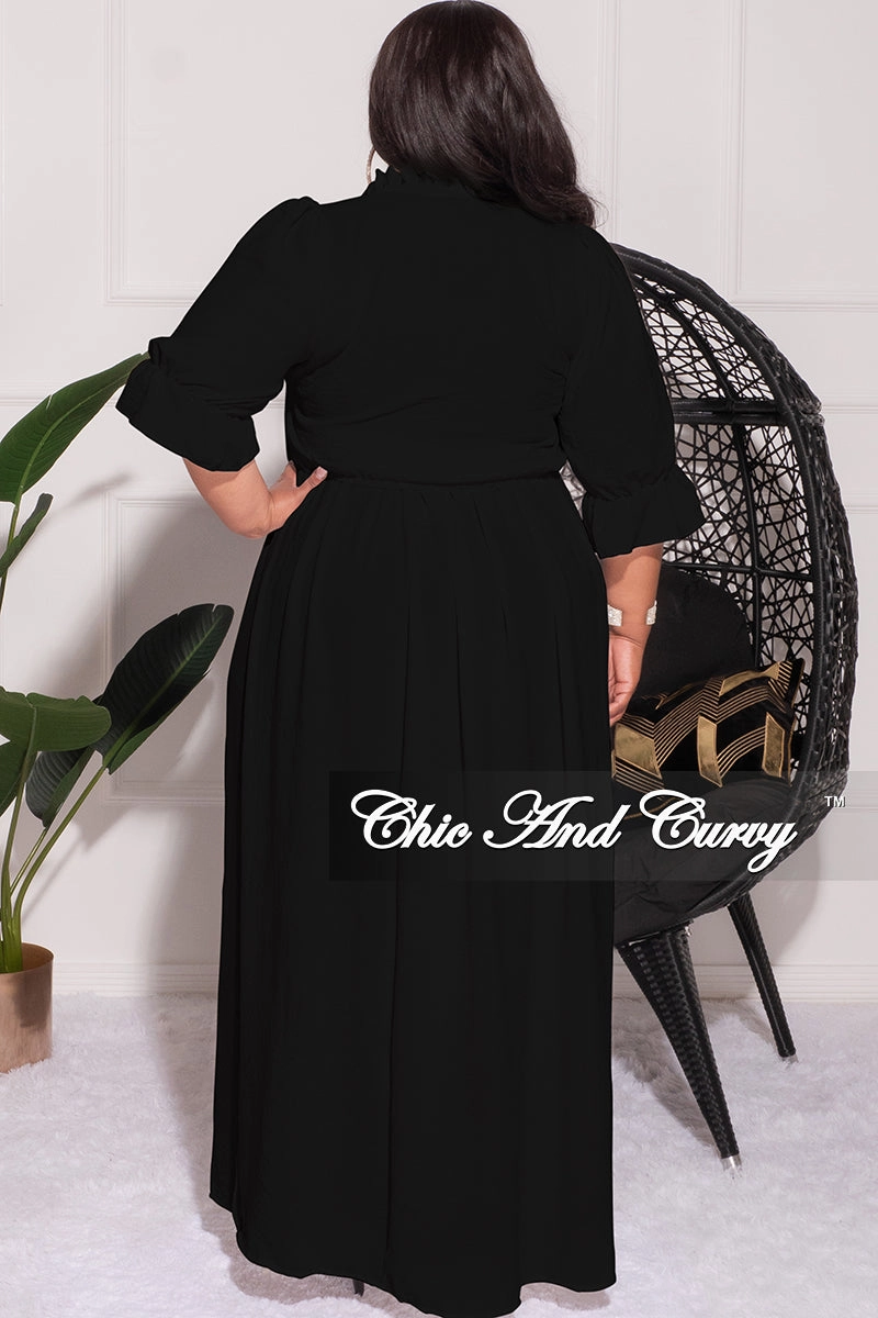 All Purpose Fit Stretchable Waist Final Sale Plus Size Balloon Sleeve Crop Top and Maxi Skirt Set in Black