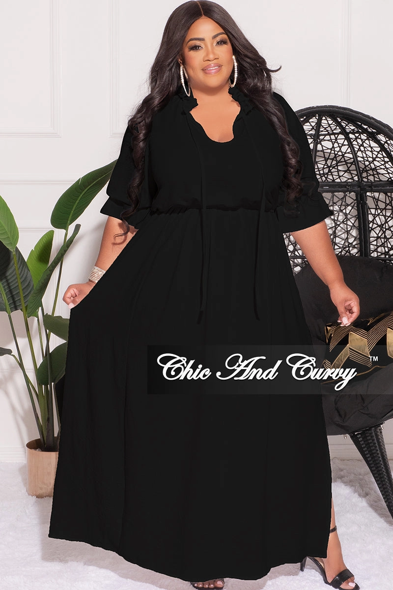 Final Sale Plus Size Balloon Sleeve Crop Top and Maxi Skirt Set in Black EcoFriendlyMaterials