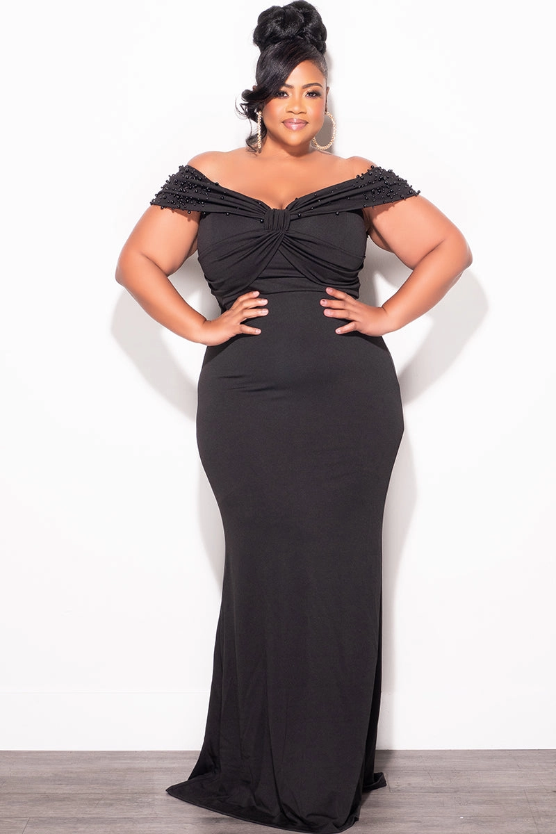 Final Sale Plus Size Beaded Gown in Black Comfy Fit