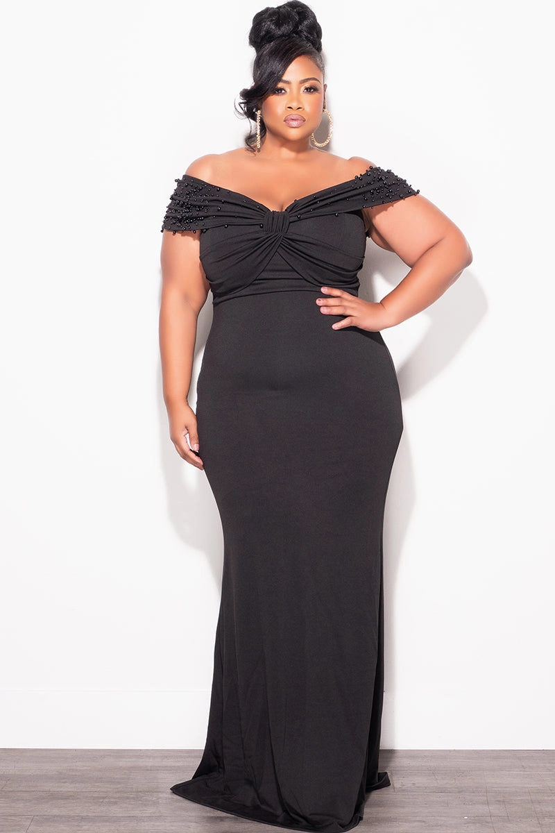 Final Sale Plus Size Beaded Gown in Black Stretch Support Fit Casual Comfort Wear