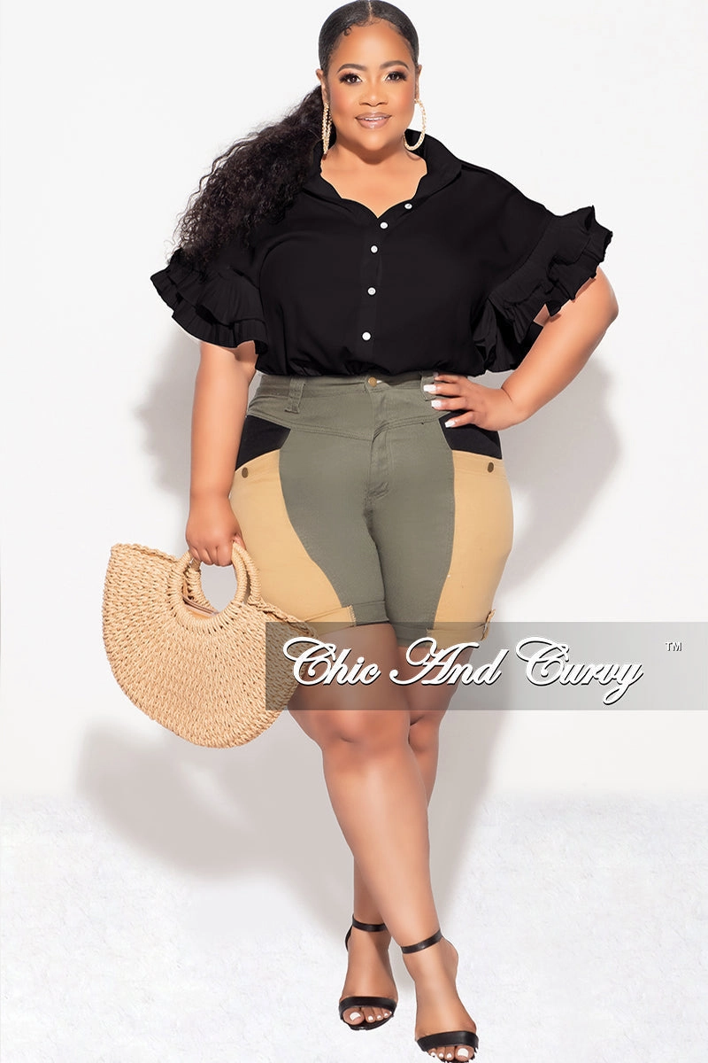 Final Sale Plus Size Bermuda Shorts in Color Blocked Earth Tones Easy Care Chill Comfort Fit