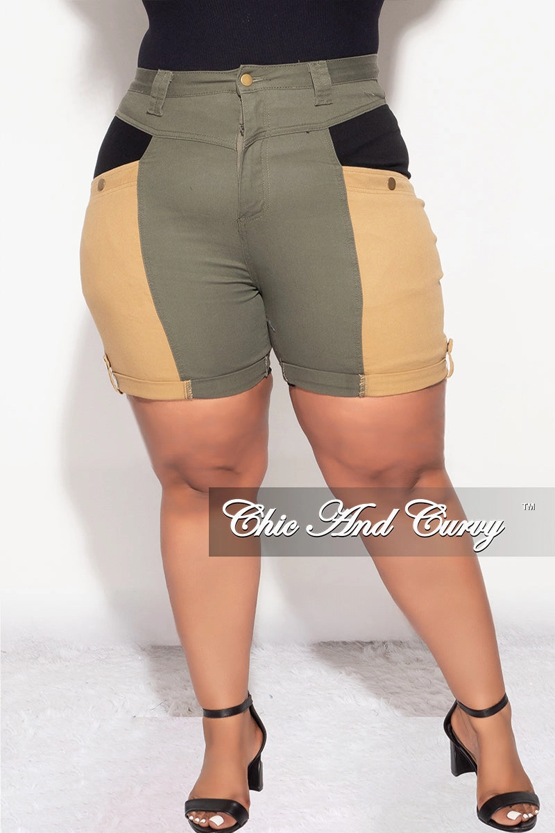 Final Sale Plus Size Bermuda Shorts in Color Blocked Earth Tones Chilly Weather Comfort Stretchable Wear