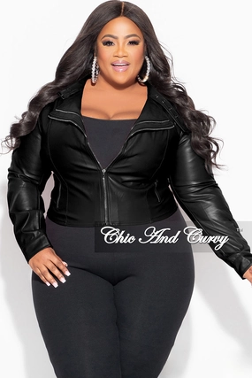 Final Sale Plus Size Biker Jacket in Black Button front Adjustable drawstring