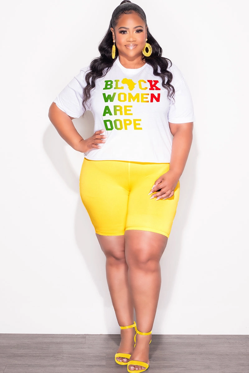 Final Sale Plus Size Biker Shorts in Soft Yellow Metallic accents Low Profile Fasteners