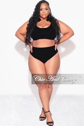 Reinforced Knees Final Sale Plus Size Bikini Set in Black