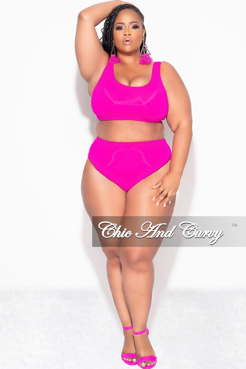 Final Sale Plus Size Bikini Set in Neon Pink Tagless label