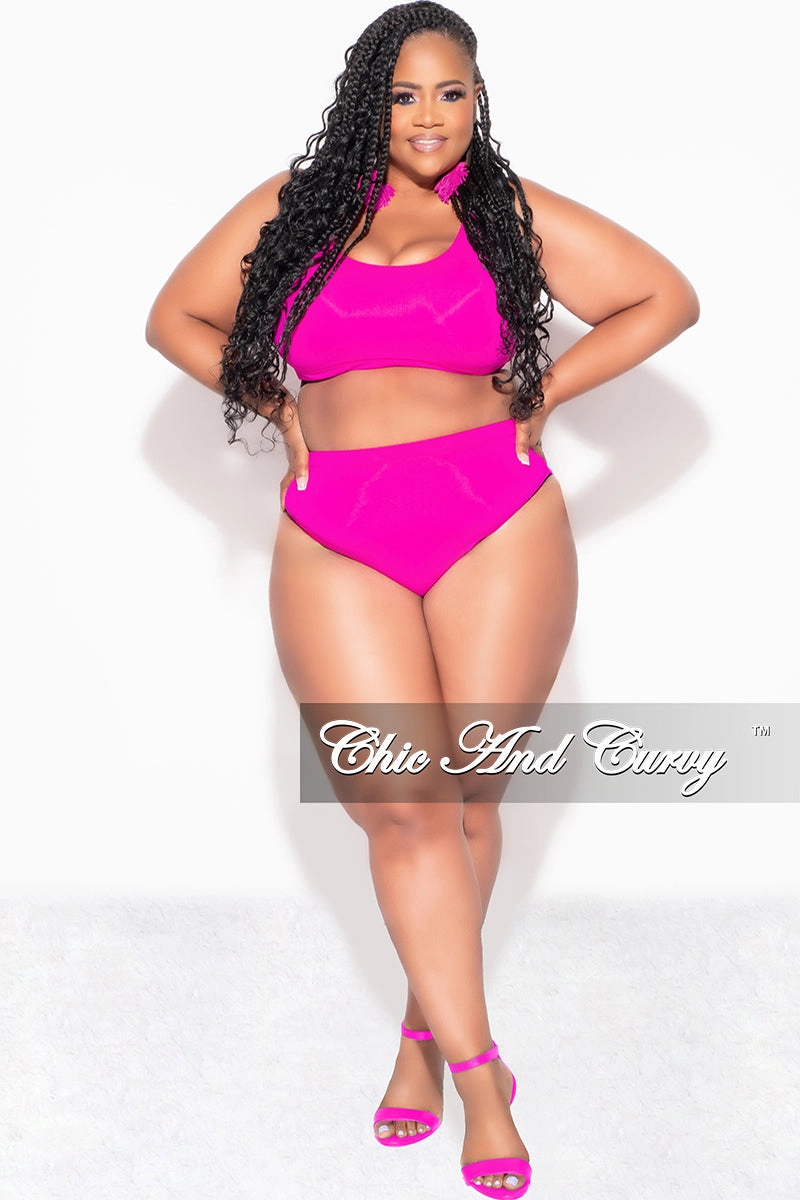 Trendy Design Minimal Comfort Final Sale Plus Size Bikini Set in Neon Pink