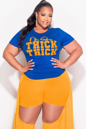 Final Sale Plus Size Blue Fitted T-Shirt Oh She Thick Thick in Mustard (To match the pants) Office Appropriate