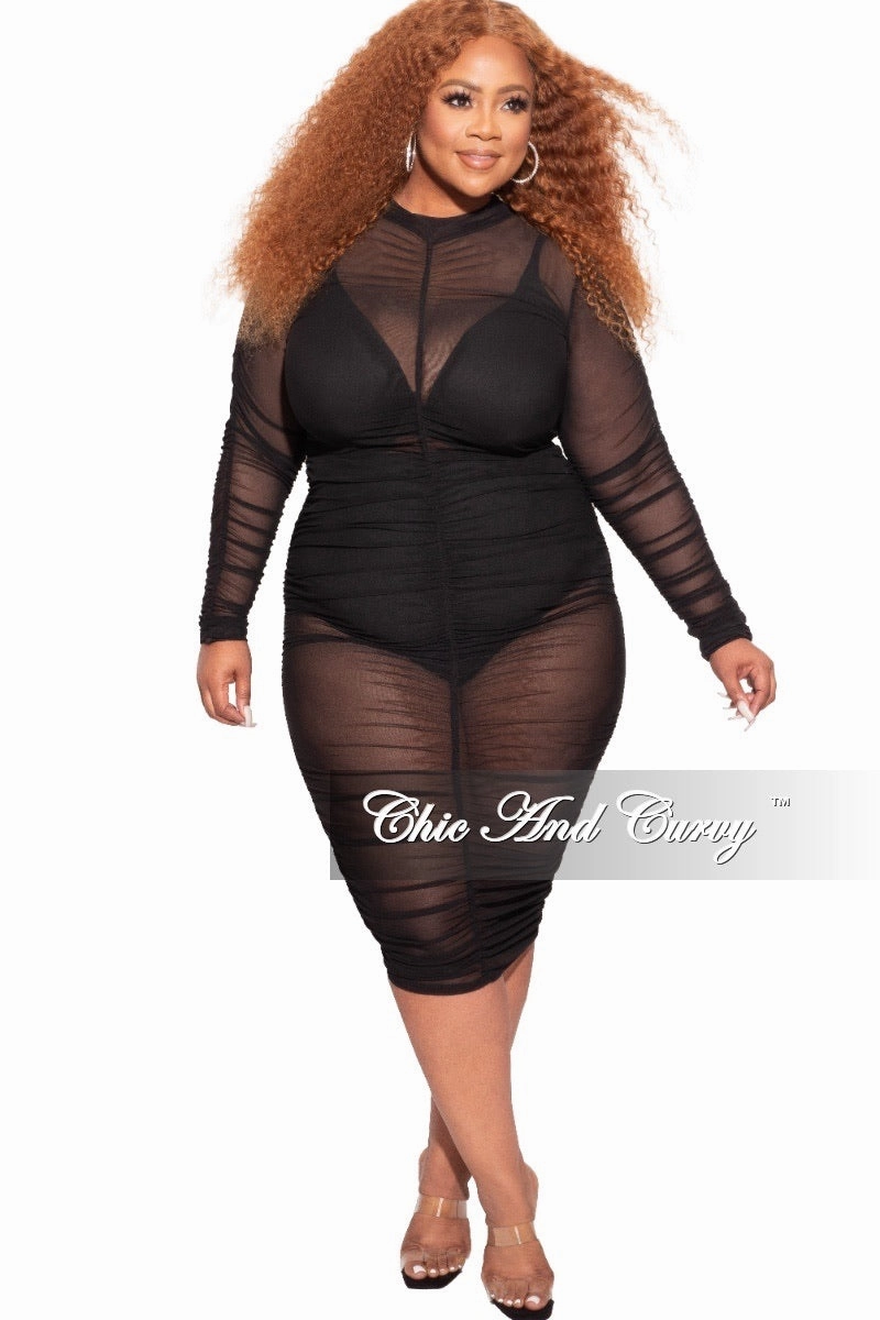 Final Sale Plus Size BodyCon Dress/Coverup with Ruched Sides in  Black Casual Edge Modular Pocket System
