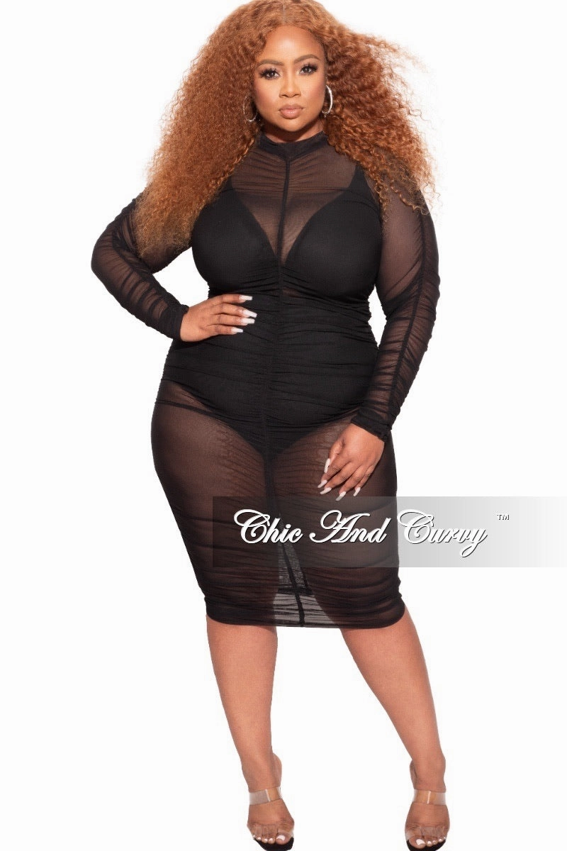 Final Sale Plus Size BodyCon Dress/Coverup with Ruched Sides in  Black Flat Seams