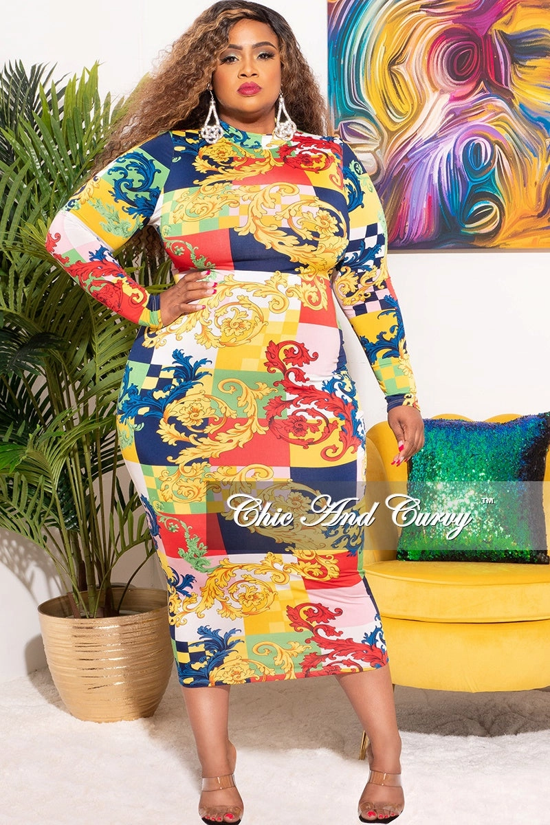 Work Essential NonChafingLegs Final Sale Plus Size Bodycon Dress in Multi-Color Block Print