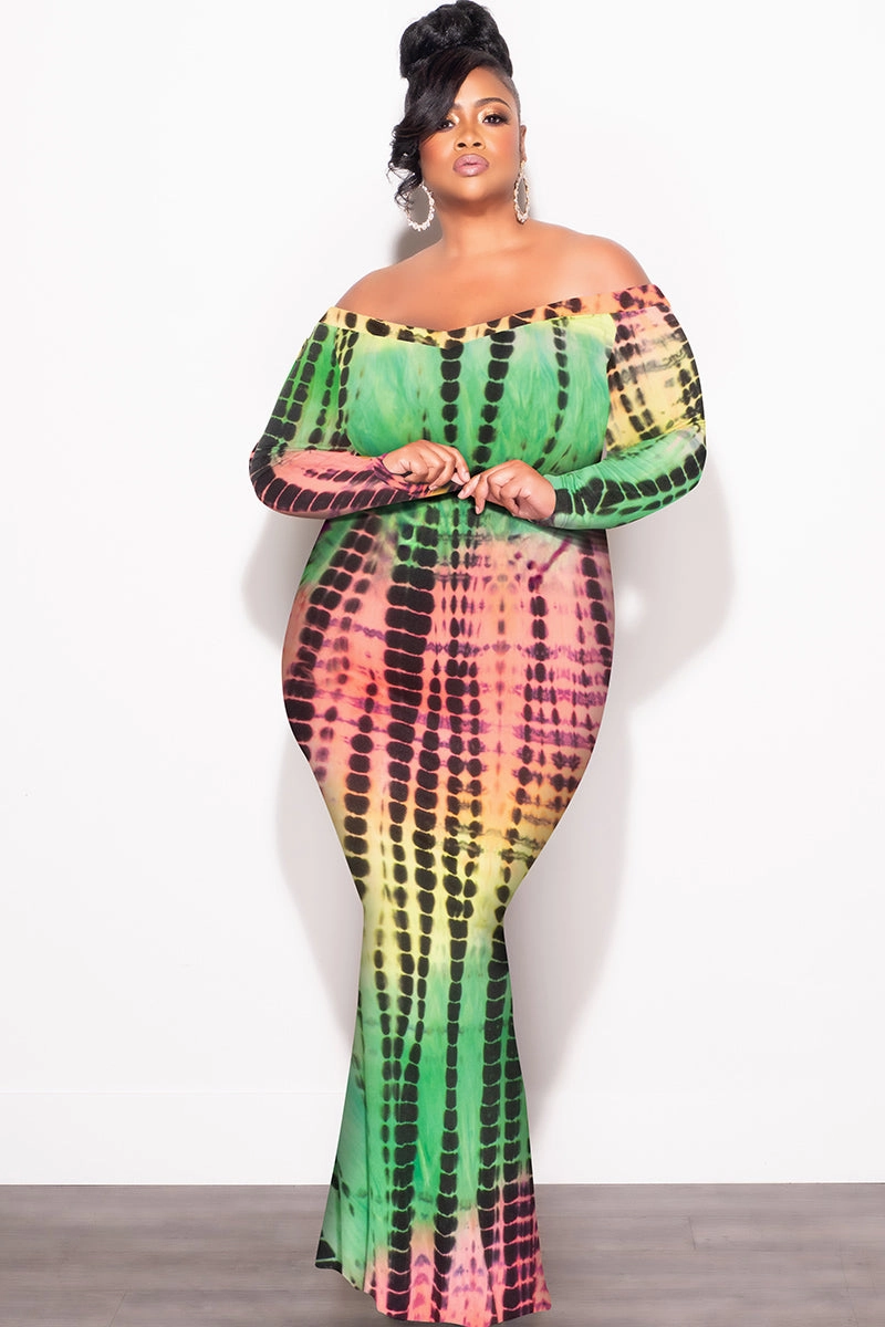 Comfort for All Final Sale Plus Size Bodycon Maxi Dress in Green Tie Dye Print