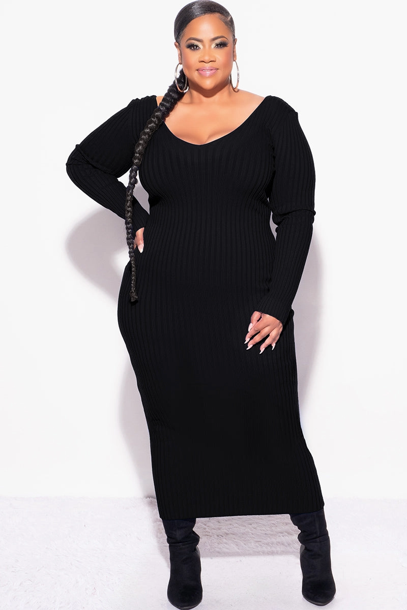 Ultra Soft Final Sale Plus Size BodyCon Ribbed Knit Dress in Black