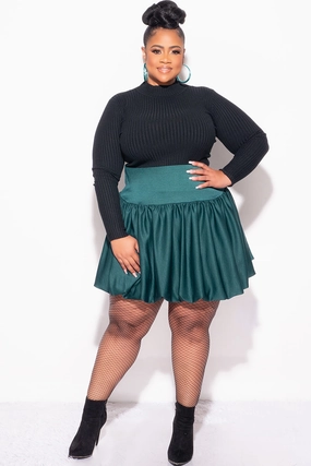 Final Sale Plus Size Bubble Mini Skirt in Green Wrinkle-Resistant