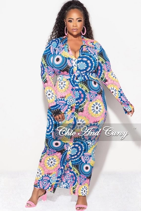 Zero Waste Manufacturing Final Sale Plus Size Button BodyCon Dress in Multi-Color Print