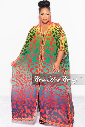 Final Sale Plus Size Caftan in Multi Color Spotted Print - Blue Version Relaxed Wearable