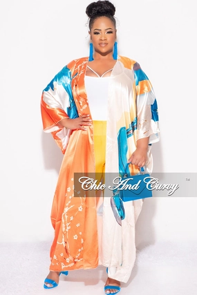 Casual Comfort Wear AllDayCompression Final Sale Plus Size Caftan in Orange & Turquoise Multi Color Floral Print