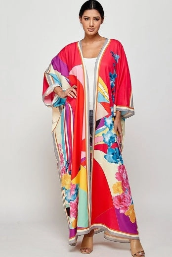 Final Sale Plus Size Caftan in Red Multi Color Floral Print anti slip grip Roomy Fit