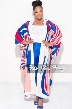 Soft Structure Stretch Layer Fit Final Sale Plus Size Caftan in Royal Blue and Fuchsia