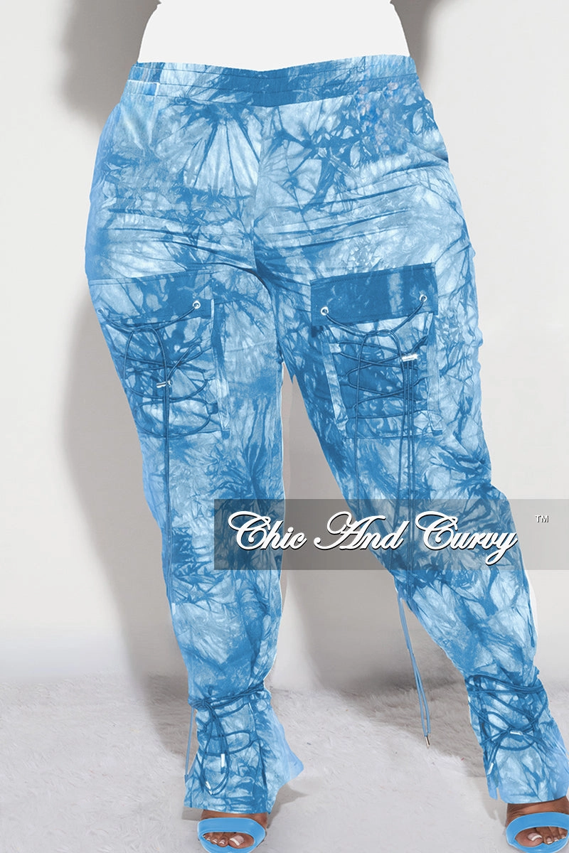 Final Sale Plus Size Cargo Joggers in Blue Tie Dye WindproofLayer