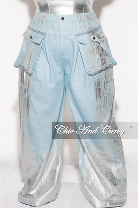 Cozy Material Day Comfort Final Sale Plus Size Cargo Pants in Denim Silver Foil