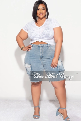 Odor Control Fabric RuggedDurability Final Sale Plus Size Cargo Short in Denim