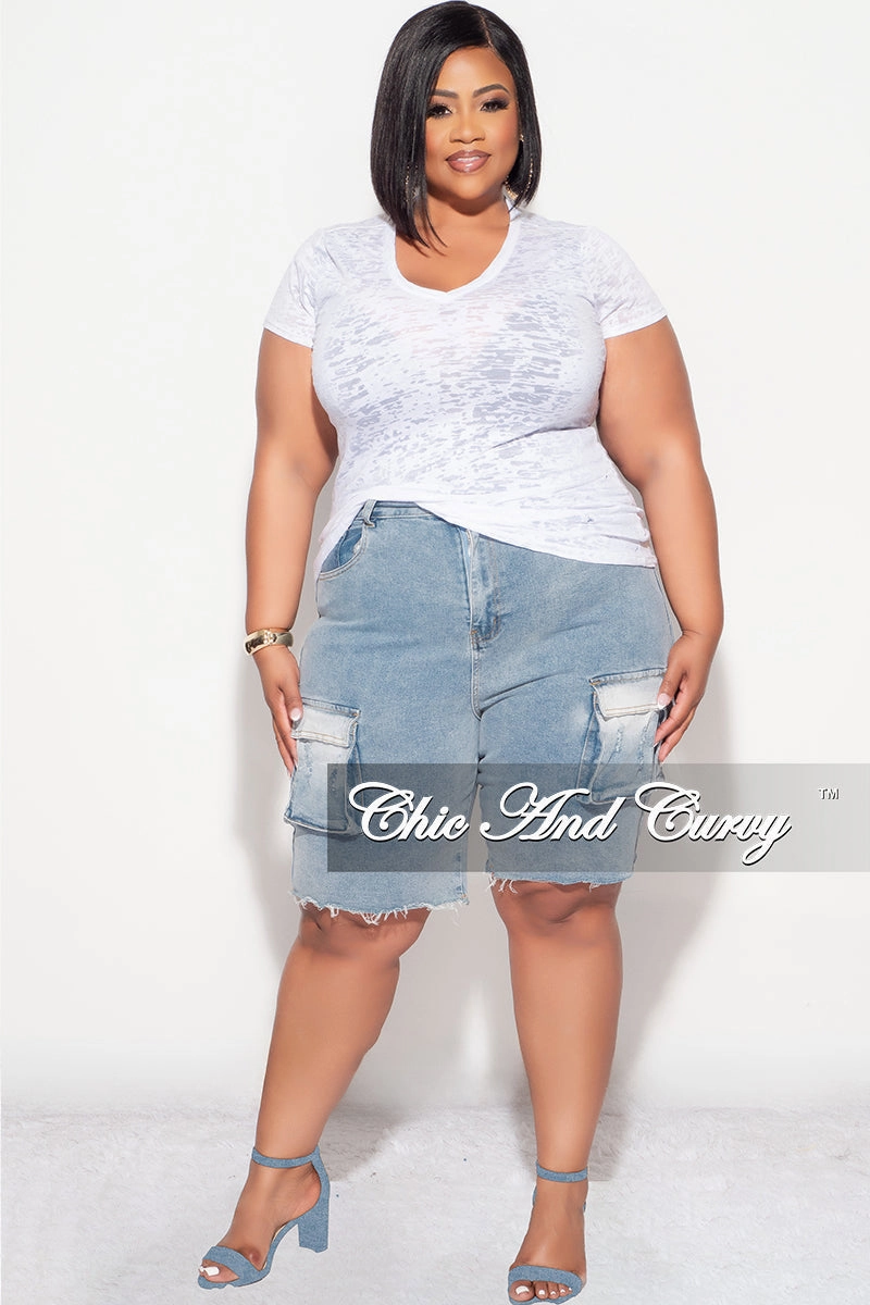 Easy Care Final Sale Plus Size Cargo Short in Denim