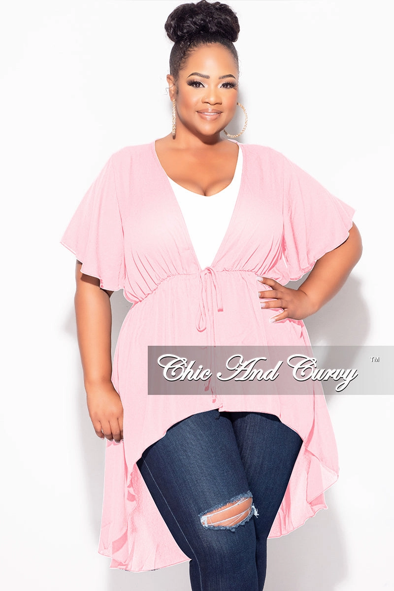 Final Sale Plus Size Chiffon HighLow Duster / Dress with Front Drawstring in Mauve Pink Wrinkle resistant fabric