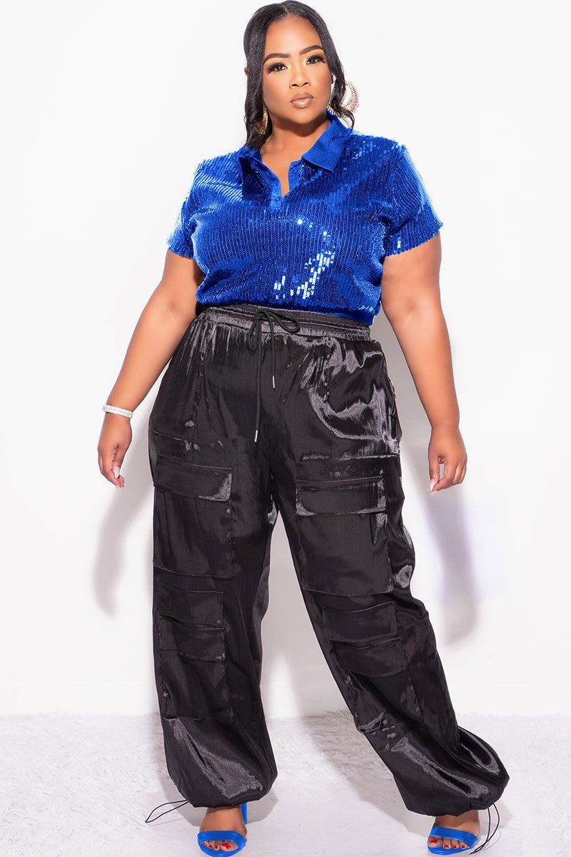 MidweightKnit Ultrasoft Inner Lining Final Sale Plus Size Collar Sequin Top in Royal Blue