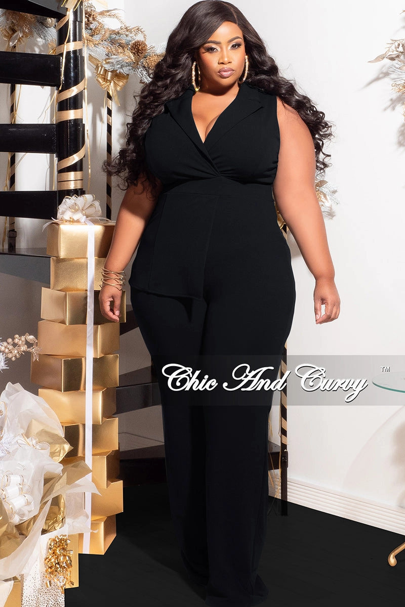 AthleisureCompatible Final Sale Plus Size Collar Sleeveless Jumpsuit in Black