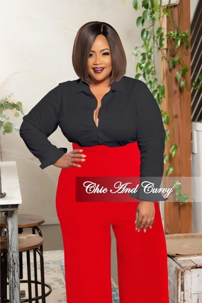 FlexibleStretchWeave Final Sale Plus Size Collared Button Blouse in Black