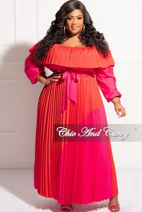 Body Sculpting Final Sale Plus Size ColorBlock Strapless Chiffon Pleated Maxi Dress