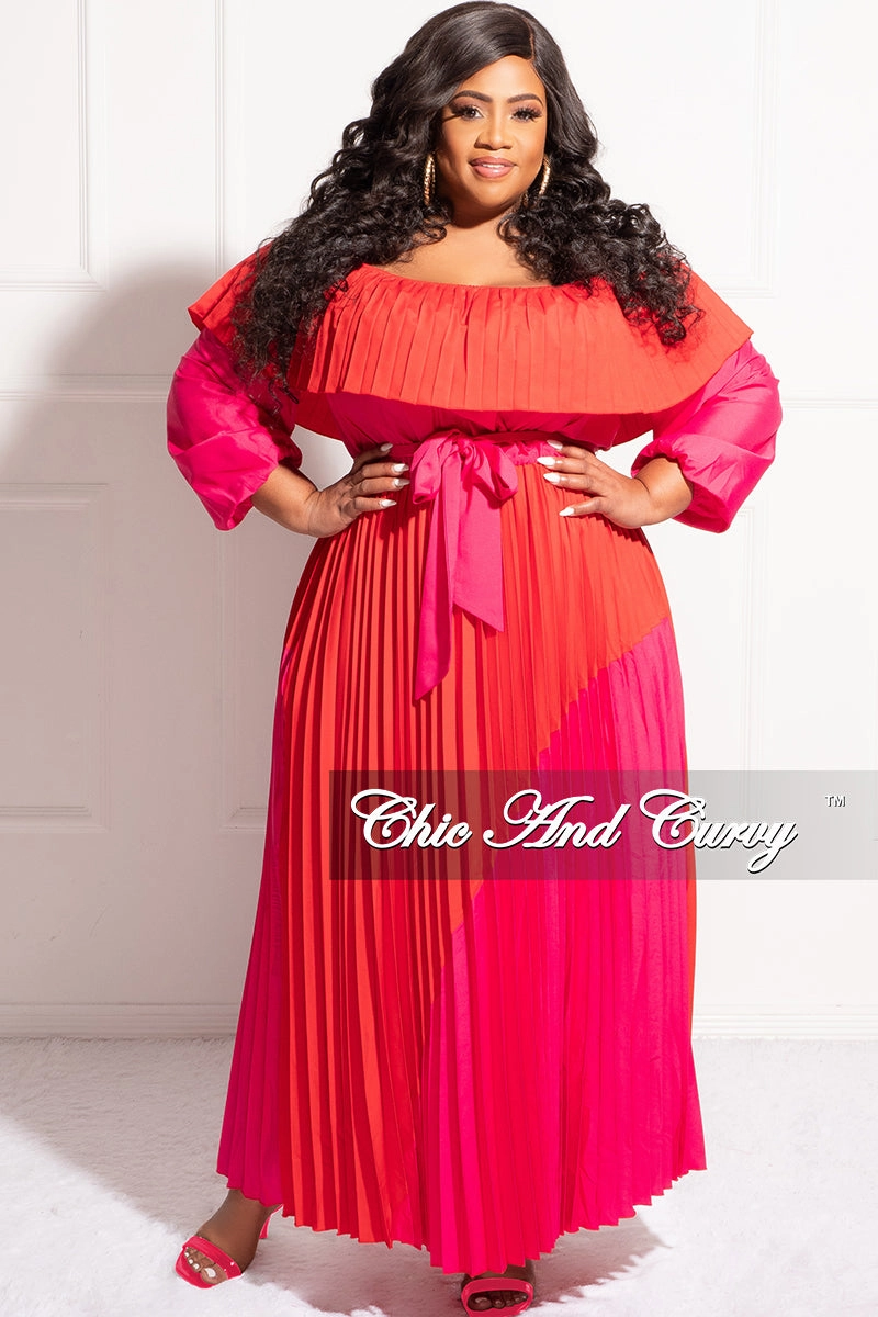 Final Sale Plus Size ColorBlock Strapless Chiffon Pleated Maxi Dress FlexibleMobilityDesign