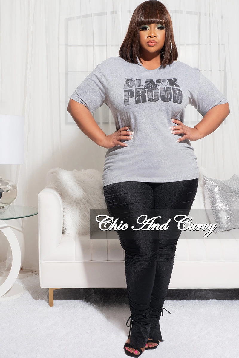 Utility Style Final Sale Plus Size Crew Neck Short Sleeve Black & Proud T-Shirt in Heather Grey