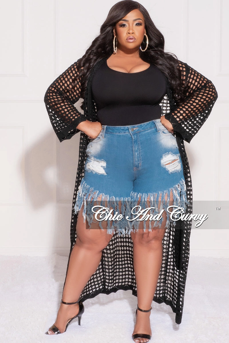 Final Sale Plus Size Crochet Cardigan with Tie in Black Trendy Waist