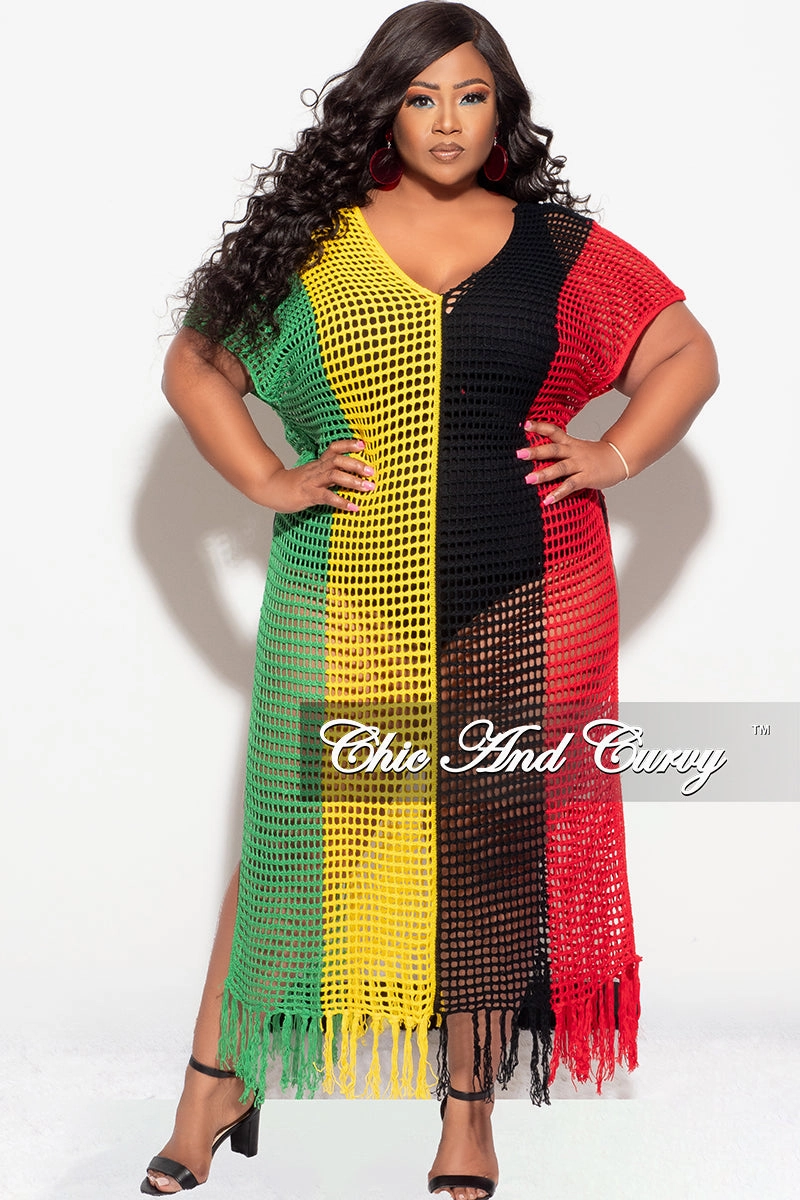 Final Sale Plus Size Crochet Cover Up in Black,Green,Red,and Yellow Essential Wearable