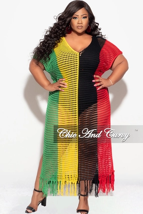 Final Sale Plus Size Crochet Cover Up in Black,Green,Red,and Yellow Essential Wearable