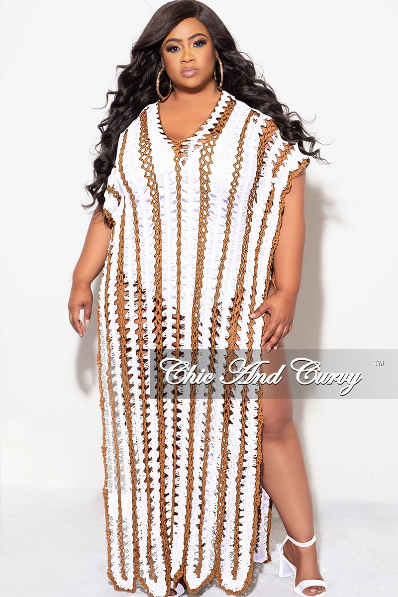 Active Layers Loose Design Final Sale Plus Size Crochet Cover Up in White & Tan