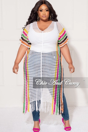 Base Layer Final Sale Plus Size Crochet Cover Up in White, Green, Fuchsia, Yellow, & Black
