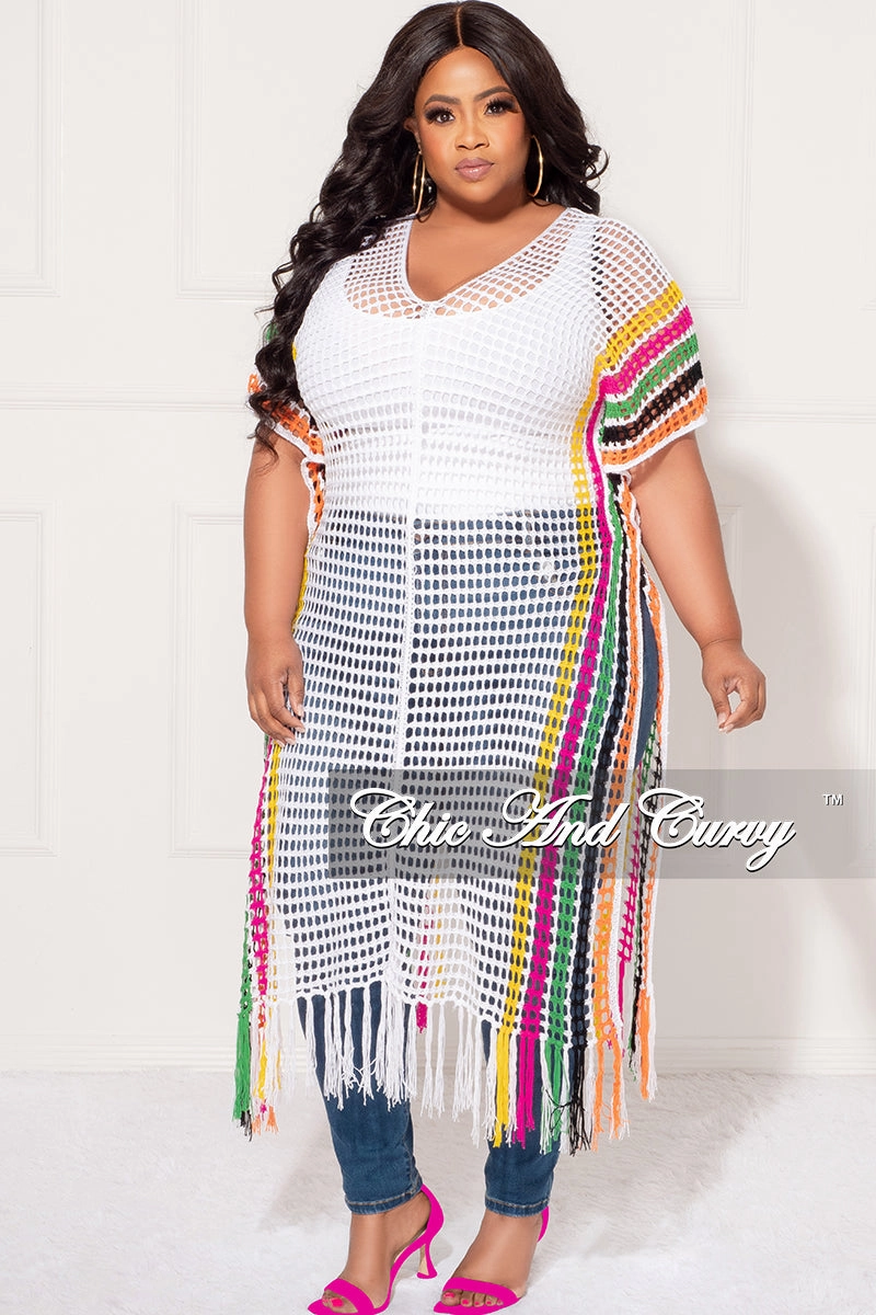 Flattering Cut Final Sale Plus Size Crochet Cover Up in White, Green, Fuchsia, Yellow, & Black